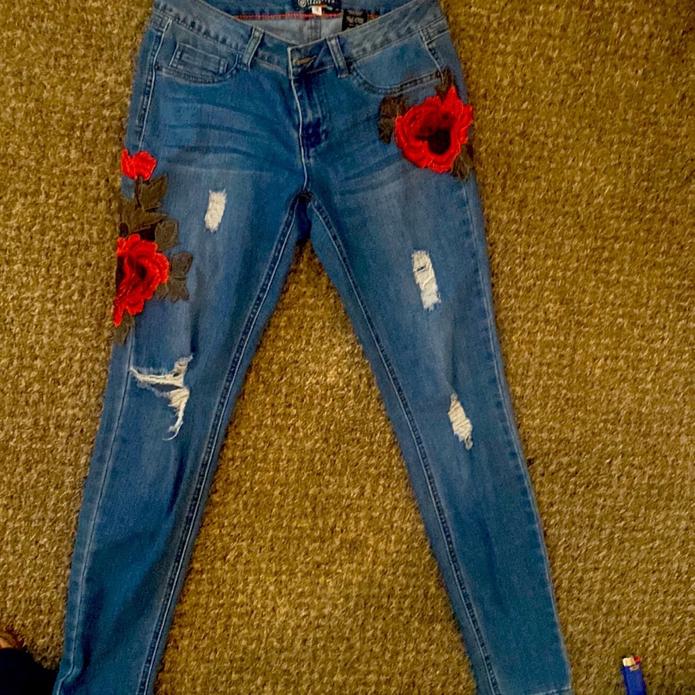 boom boom jeans  and, SKINNY, Rose appliqué size 7